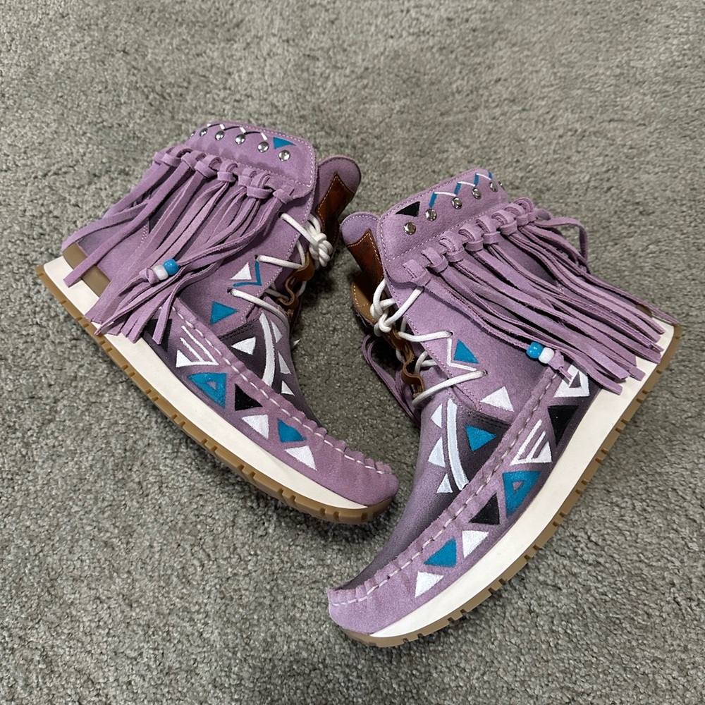Fringed Purple Moccasin Boots